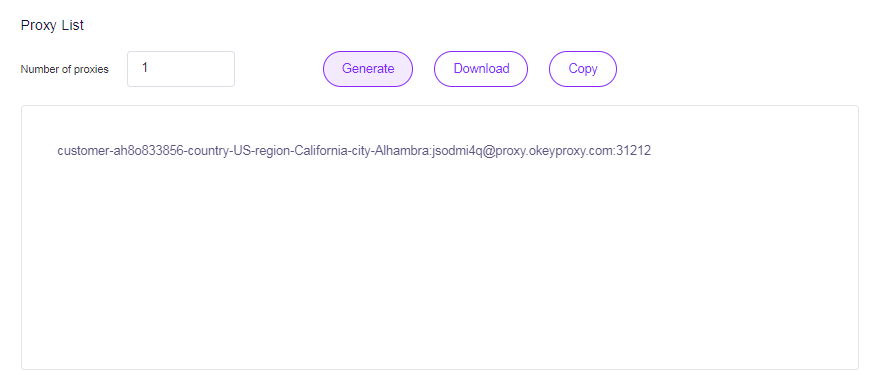 Choose the number of proxies you wish to create, then click "Generate".
