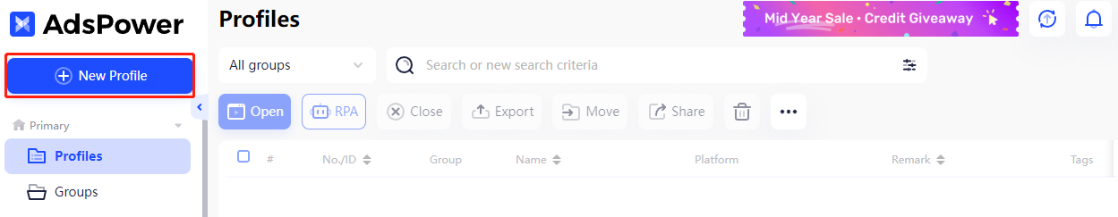 Create a New Profile in AdsPower.