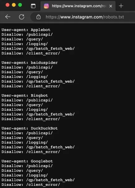 The ‘robots.txt’ file for Instagram