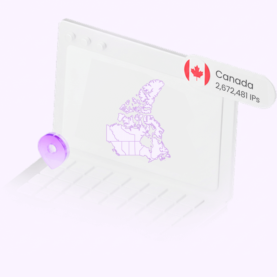 <h1 class="locations-detail-banner__title two-line-overflow" data-v-e4a2d41e=""><span class="color-primary" style="color: #b96ad9;" data-v-e4a2d41e="">Canada</span> Proxies<br data-v-e4a2d41e="" />2,672,481 IPs</h1>
<p class="locations-detail-banner__subtitle one-line-overflow" data-v-e4a2d41e="">Access dedicated Canada IPs for your web data scraping tasks</p>
<p class="locations-detail-banner__subtitle one-line-overflow" data-v-e4a2d41e="">&nbsp;</p>
<div class="locations-detail-banner__highlights" data-v-e4a2d41e="">
<div class="locations-detail-banner__highlight" data-v-e4a2d41e="">
<p class="locations-detail-banner__highlight" data-v-e4a2d41e=""><span data-v-e4a2d41e="">✔️City &amp; province-level targeting</span></p>
</div>
<div class="locations-detail-banner__highlight" data-v-e4a2d41e="">
<p class="locations-detail-banner__highlight" data-v-e4a2d41e=""><span data-v-e4a2d41e="">✔️Efficient internet access</span></p>
</div>
<div class="locations-detail-banner__highlight" data-v-e4a2d41e="">
<p class="locations-detail-banner__highlight" data-v-e4a2d41e=""><span data-v-e4a2d41e="">✔️High-anonymity support</span></p>
</div>
</div>
