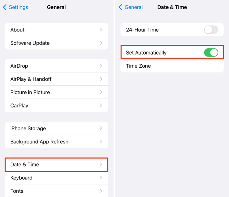 Date and Time Settings iOS