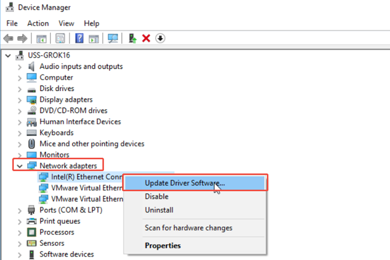 network adapters update driver