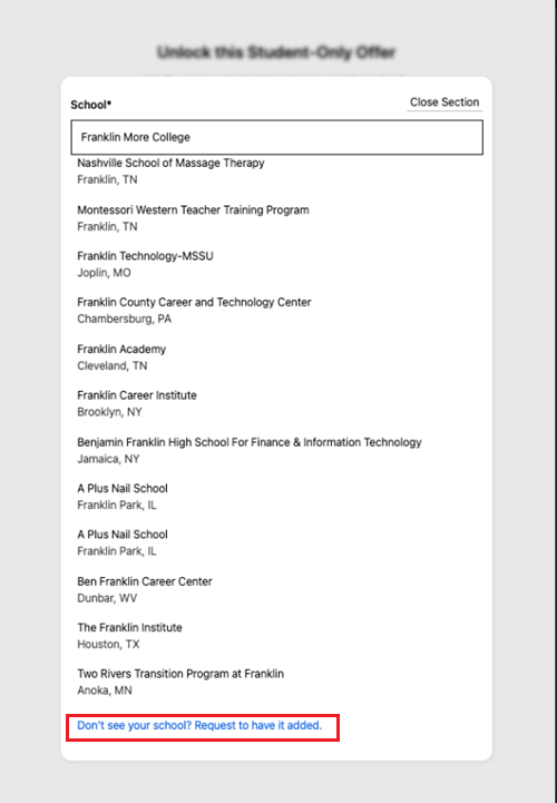 SheerID Request to add your school