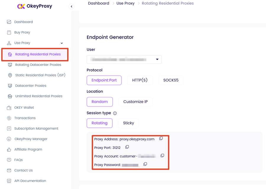 Get OkeyProxy Rotating Proxies Information