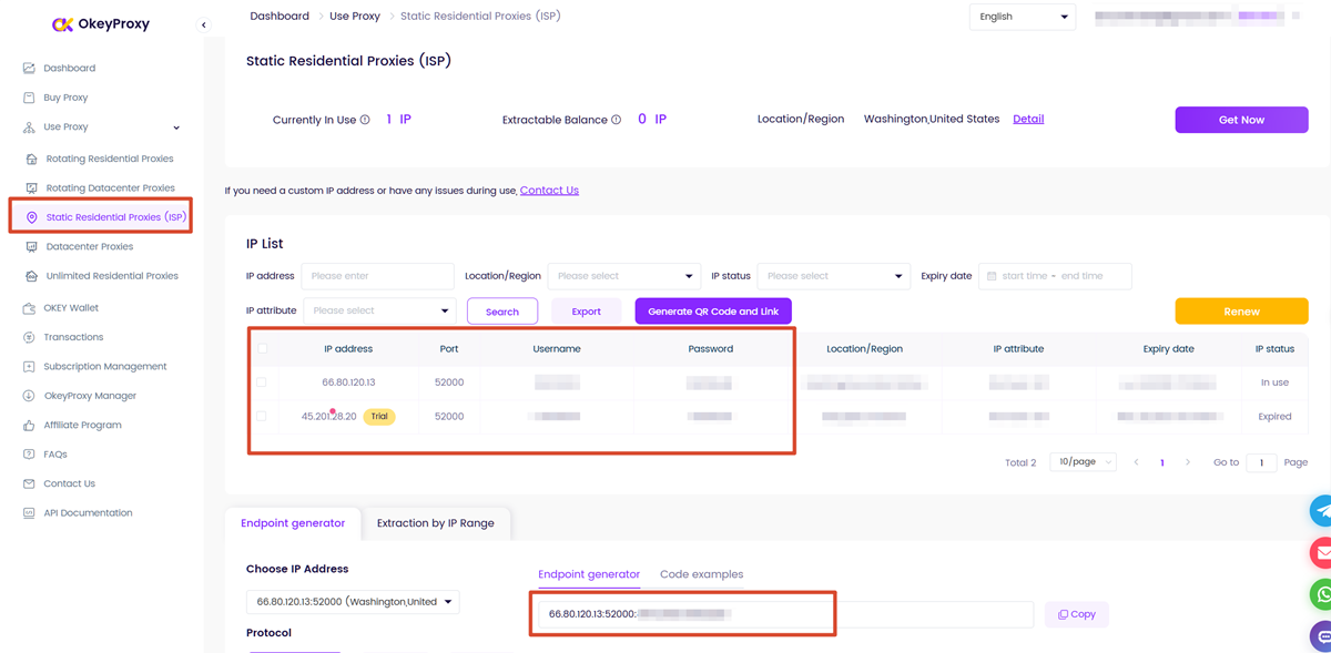 Get OkeyProxy Static IP Information