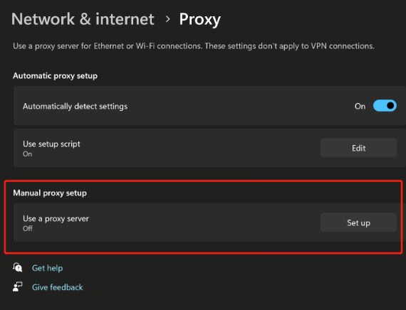 Windows Manual proxy set up
