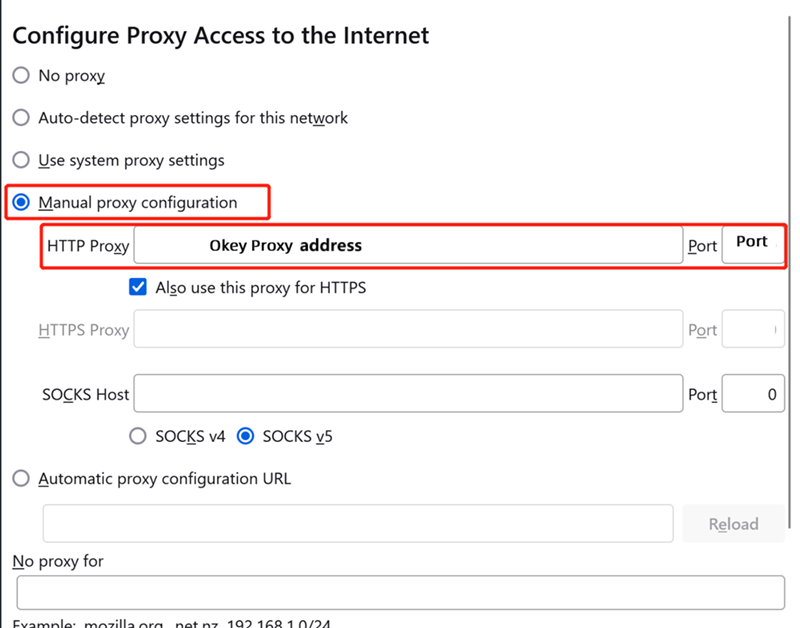 Firefox 手动代理配置