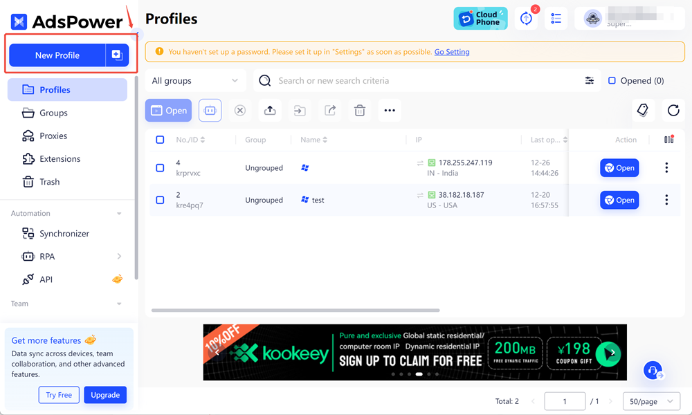 AdsPower New Profile