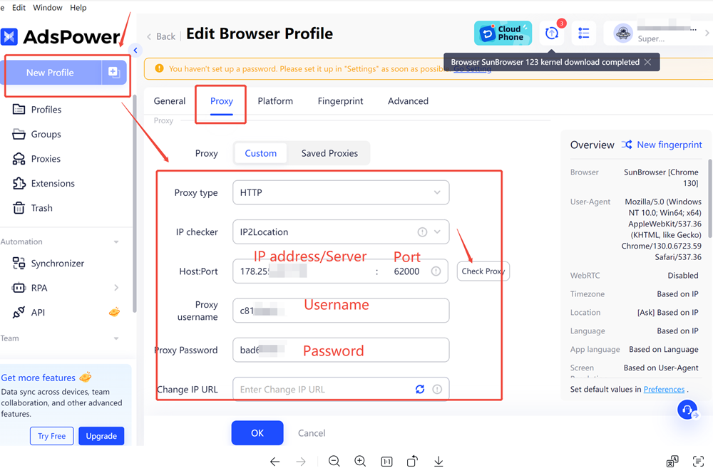 AdsPower Configure Proxy