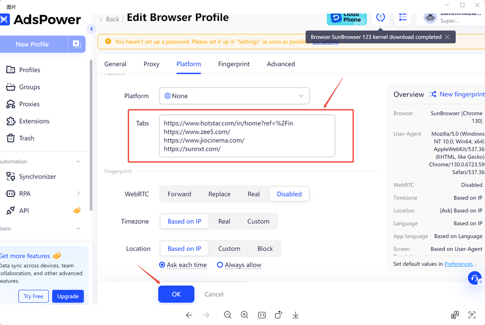 AdsPower Add Target URL