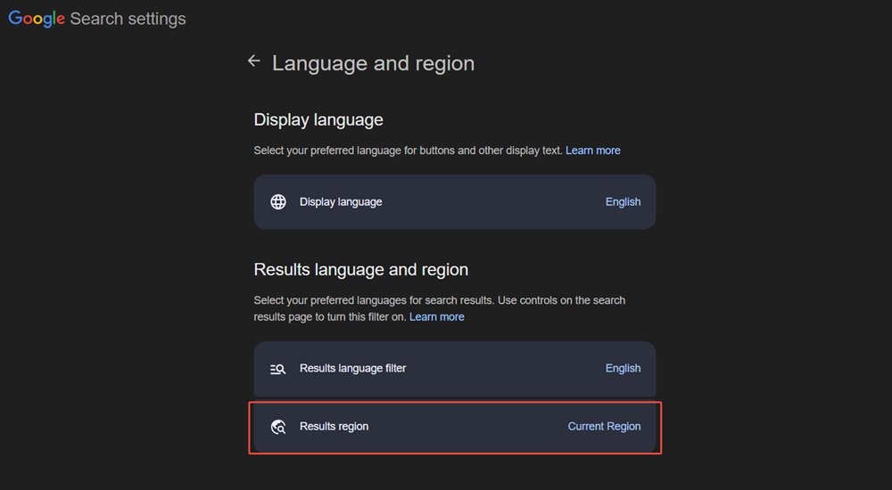 Google Results Region