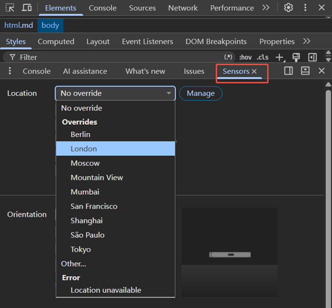 Emulate GPS Coordinates via Chrome DevTools